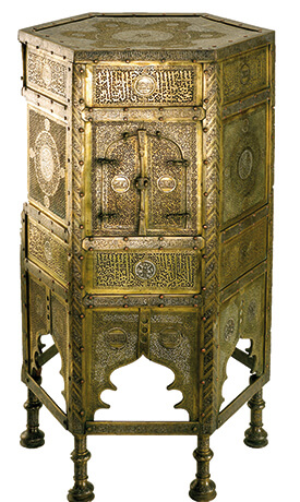 Table made of brass, inlaid with silver